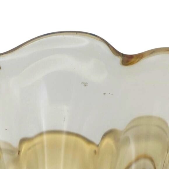 Vintage Handblown Amber Yellow Ribbed Glass Fan Vase Mid-Century Modern - Picture 5 of 6